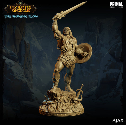 a statue of a man holding a sword and shield