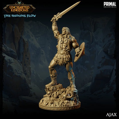 a statue of a man holding a sword and shield