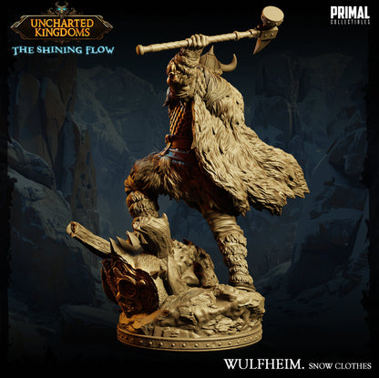 a statue of a man with a horned head holding a stick