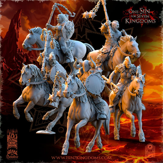 Realms of Mayhem Barbarian Rider with Flail | The Beholder Miniatures | Compatible with D&D/AoS | Fantasy | Tabletop RPG