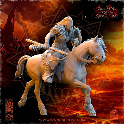 Realms of Mayhem Barbarian Rider with Flail | The Beholder Miniatures | Compatible with D&D/AoS | Fantasy | Tabletop RPG