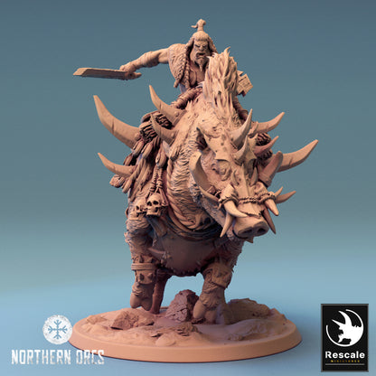Orc on Boar Charge | Rescale Miniatures | Compatible with D&D/AoS | Fantasy | Tabletop RPG