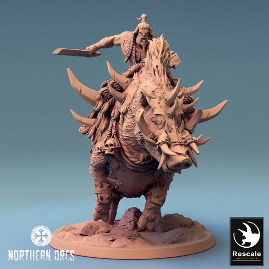 Orc on Boar Charge | Rescale Miniatures | Compatible with D&D/AoS | Fantasy | Tabletop RPG
