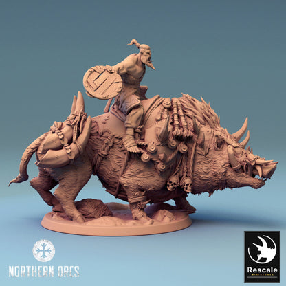 Orc on Boar Guard | Rescale Miniatures | Compatible with D&D/AoS | Fantasy | Tabletop RPG