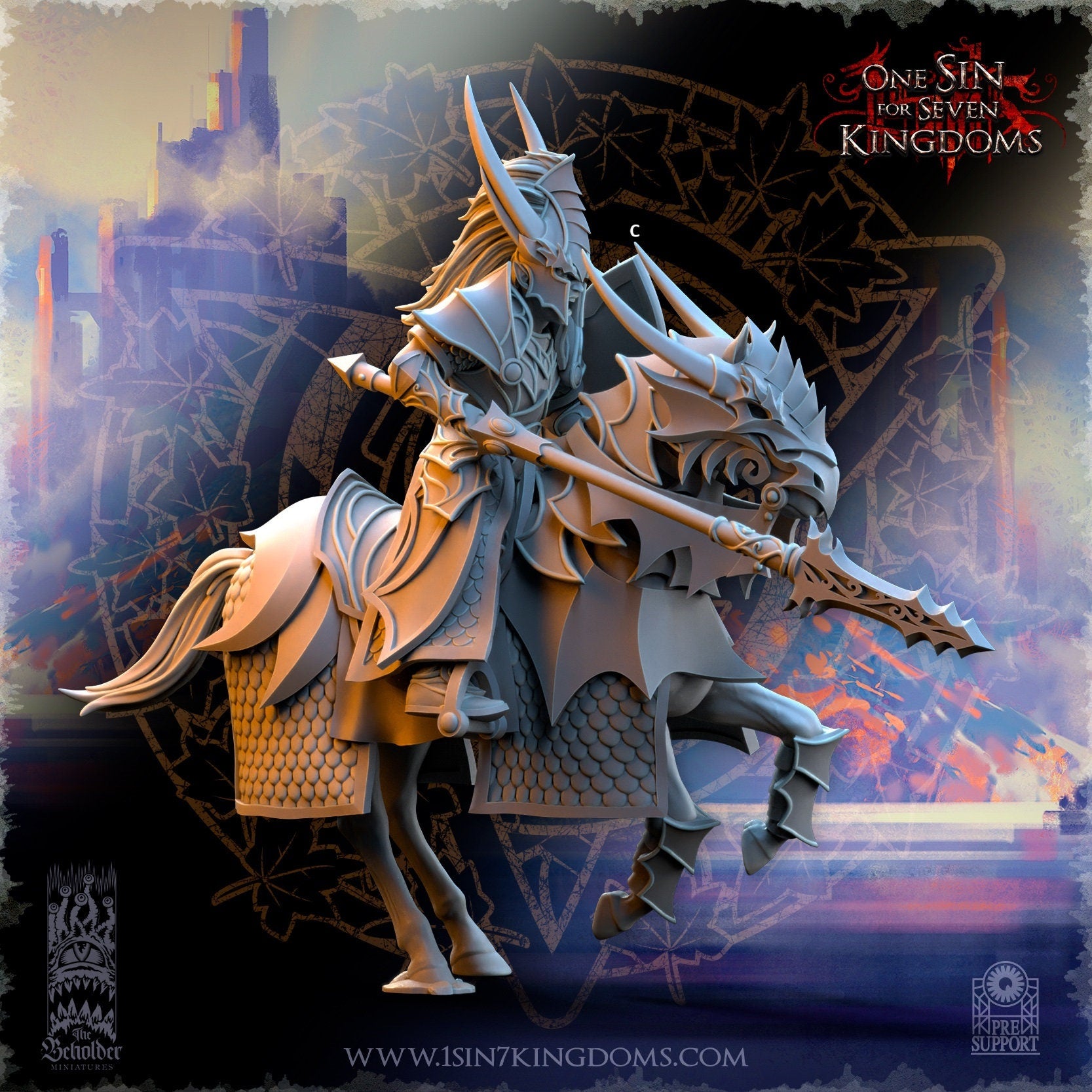 Silvermoor Elf Dragon-born Knight Lancer | The Beholder Miniatures | Compatible with D&D/AoS | Fantasy | Tabletop RPG