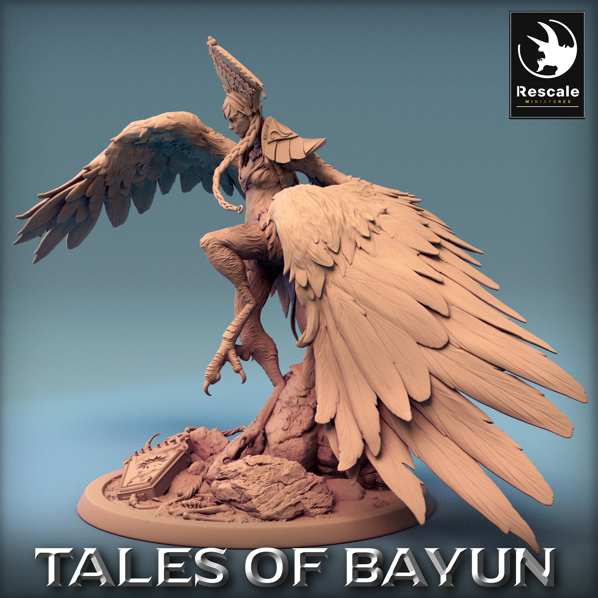 Bayun Harpie with Helmet Slide | Rescale Miniatures | Compatible with D&D/AoS | Fantasy | Tabletop RPG