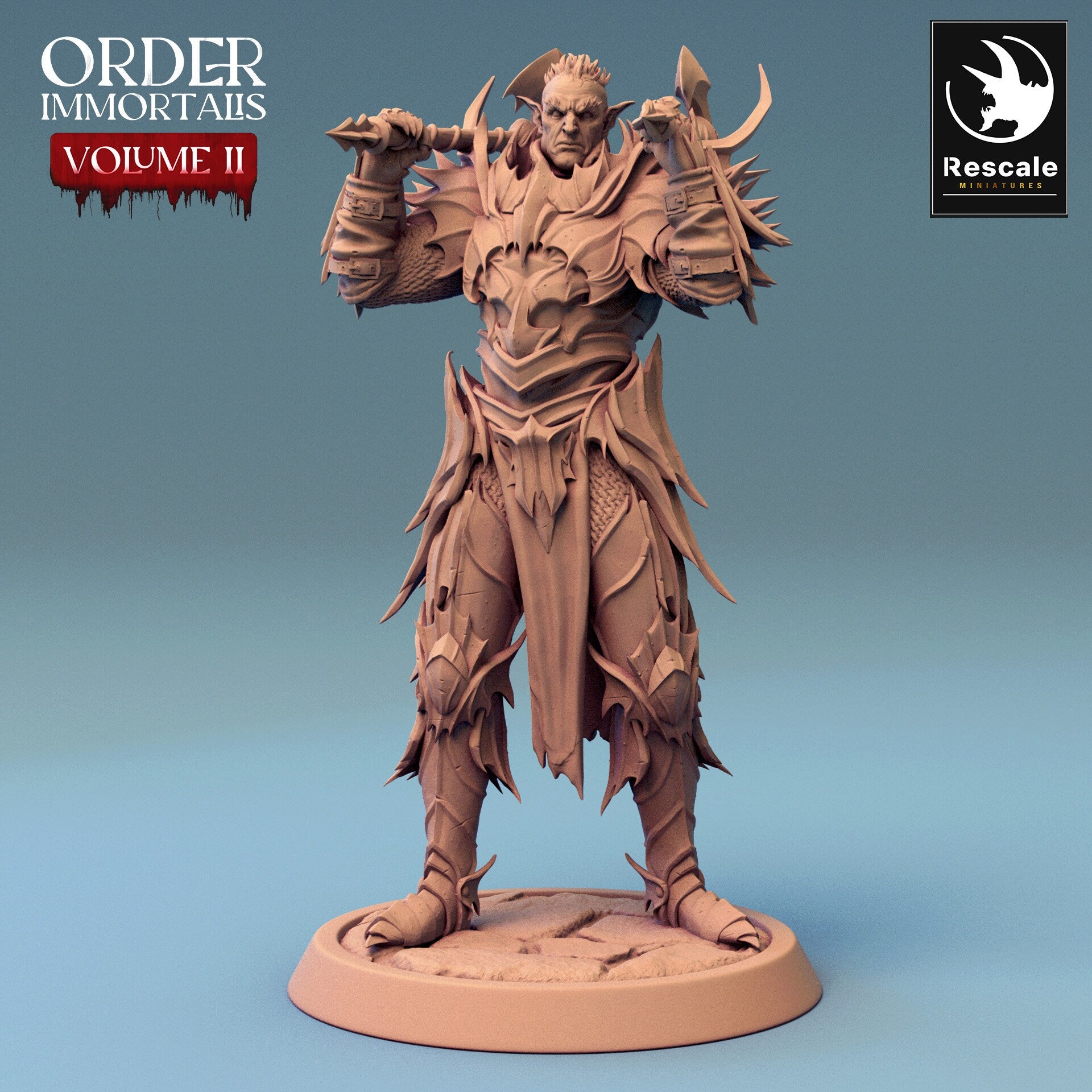 Immortalis Draven Stand with Dual Axes | Rescale Miniatures | Compatible with D&D/AoS | Fantasy | Tabletop RPG