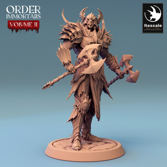 Immortalis Draven Full Armor Stand with Twin Axes | Rescale Miniatures | Compatible with D&D/AoS | Fantasy | Tabletop RPG