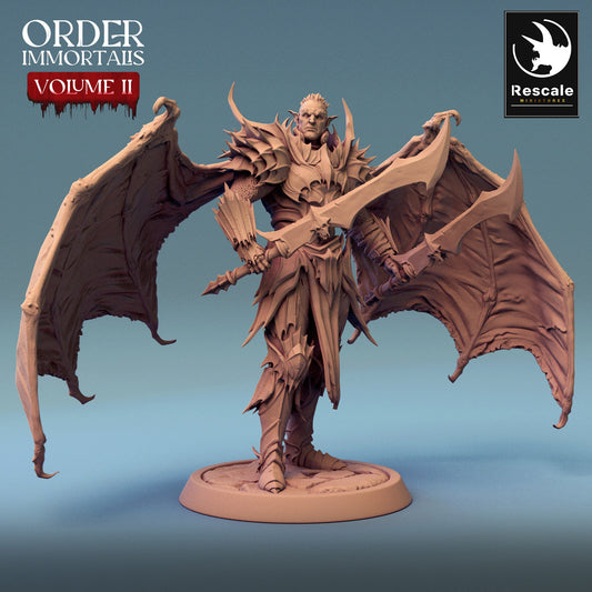 Immortalis Draven Stand with Dual Swords and Wings | Rescale Miniatures | Compatible with D&D/AoS | Fantasy | Tabletop RPG
