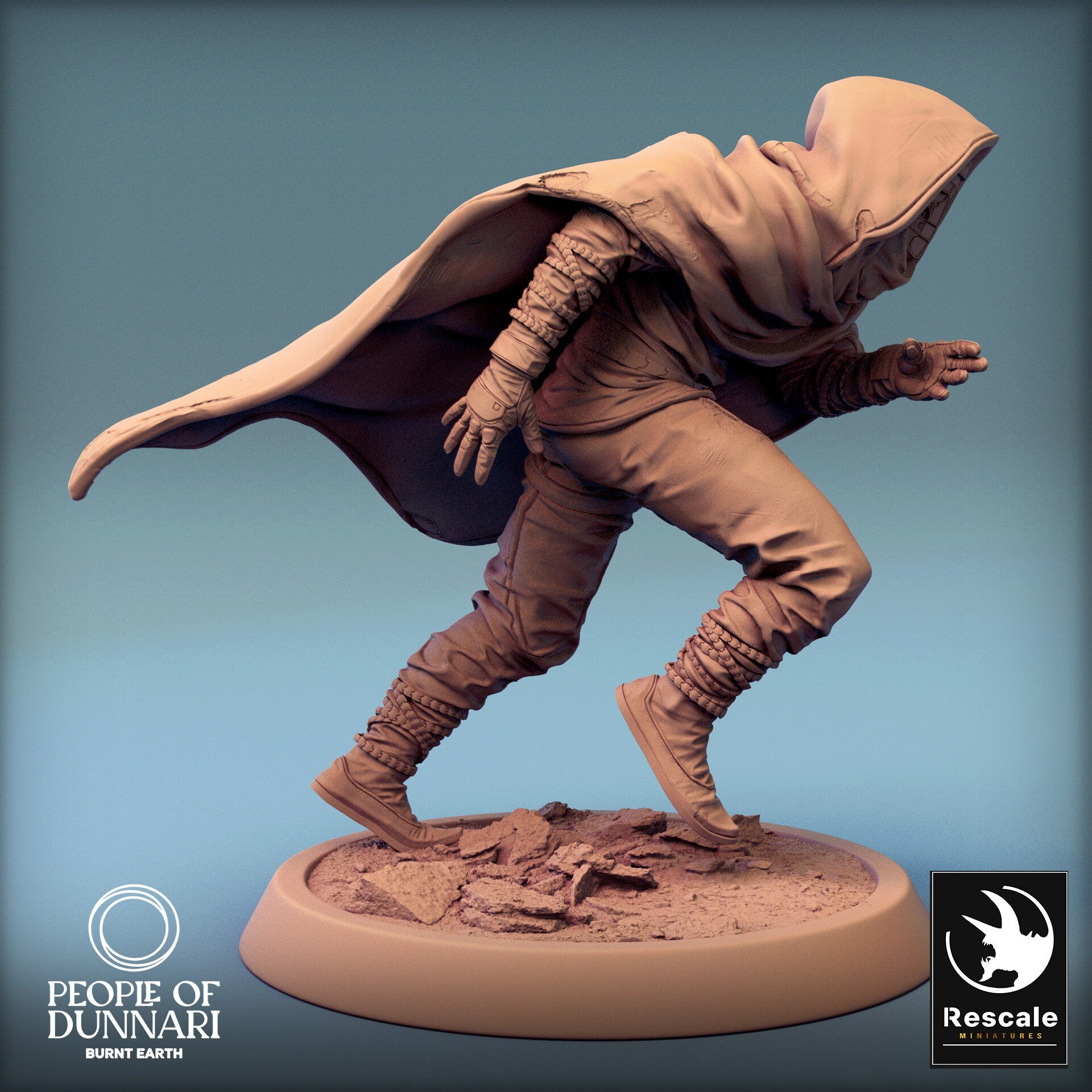 Dunnari Sandweaver Run with Cloak | Rescale Miniatures | Compatible with D&D/AoS | Fantasy | Tabletop RPG