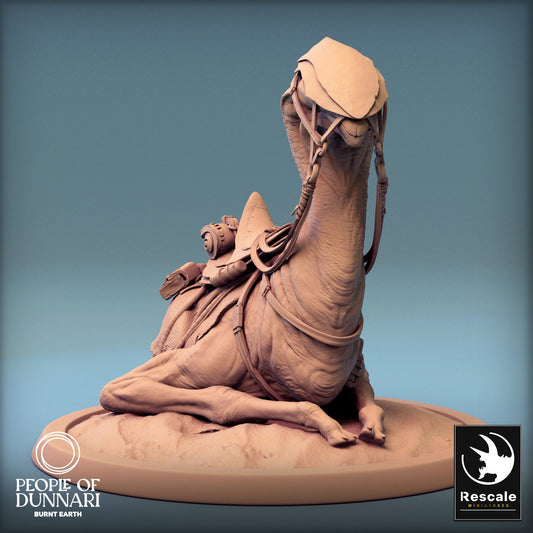 Dunnari Sand Stepper Lay Down Saddled | Rescale Miniatures | Compatible with D&D/AoS | Fantasy | Tabletop RPG