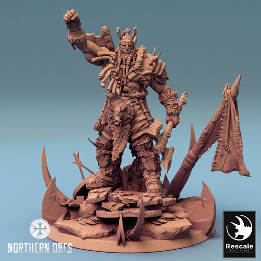 Northern Orcs Azhrog Chief Armored | Rescale Miniatures | Compatible with D&D/AoS | Fantasy | Tabletop RPG