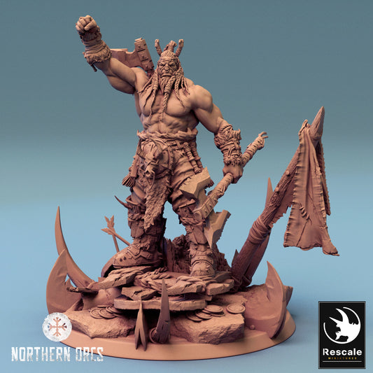Northern Orcs Azhrog Chief | Rescale Miniatures | Compatible with D&D/AoS | Fantasy | Tabletop RPG