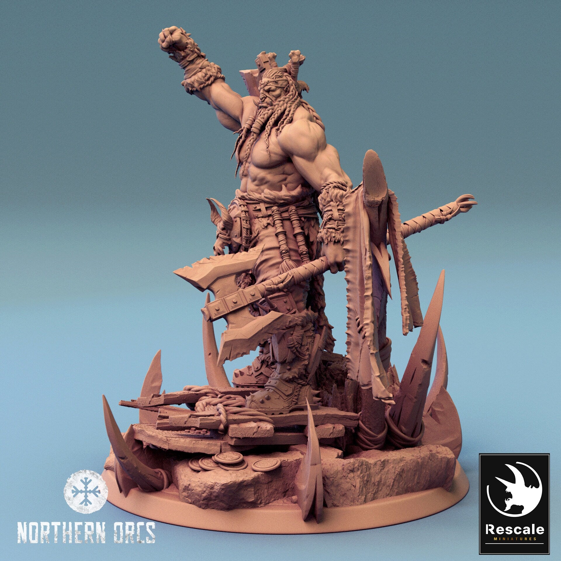 Northern Orcs Azhrog Chief | Rescale Miniatures | Compatible with D&D/AoS | Fantasy | Tabletop RPG