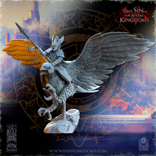 SilverMoor Elf Glorindel on King Eagle | The Beholder Miniatures | Compatible with D&D/AoS | Fantasy | Tabletop RPG