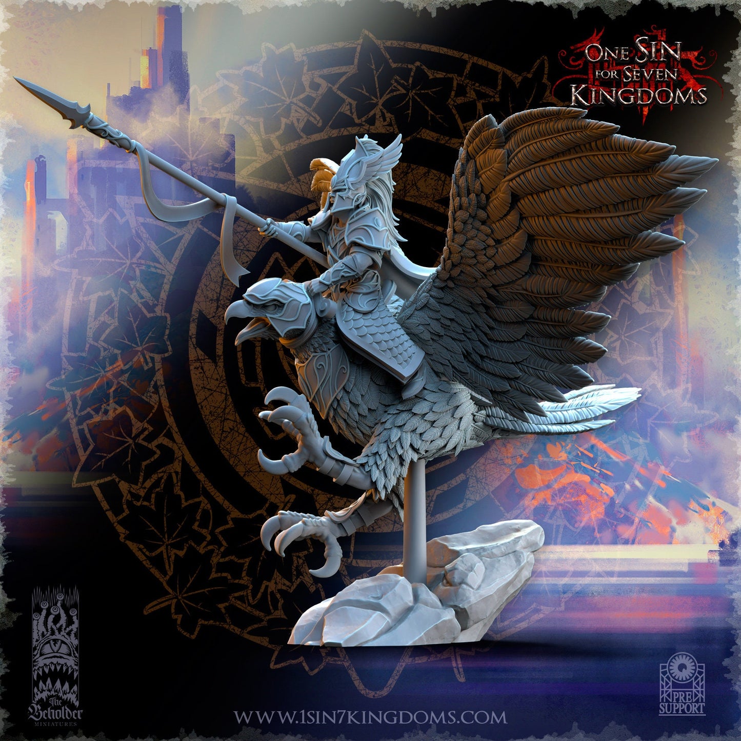 SilverMoor Elf Glorindel on King Eagle | The Beholder Miniatures | Compatible with D&D/AoS | Fantasy | Tabletop RPG