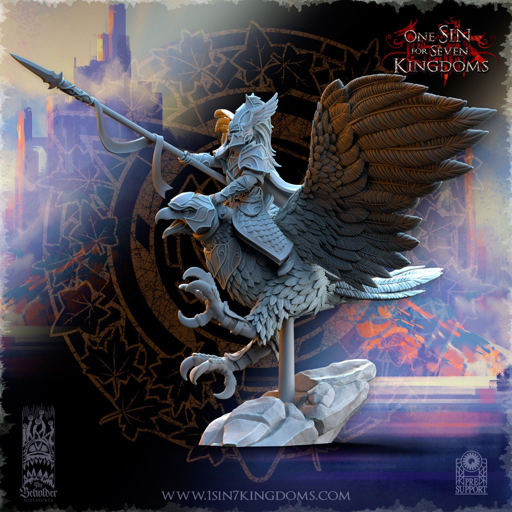 SilverMoor Elf Glorindel on King Eagle | The Beholder Miniatures | Compatible with D&D/AoS | Fantasy | Tabletop RPG