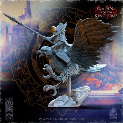 SilverMoor Elf Glorindel on King Eagle | The Beholder Miniatures | Compatible with D&D/AoS | Fantasy | Tabletop RPG