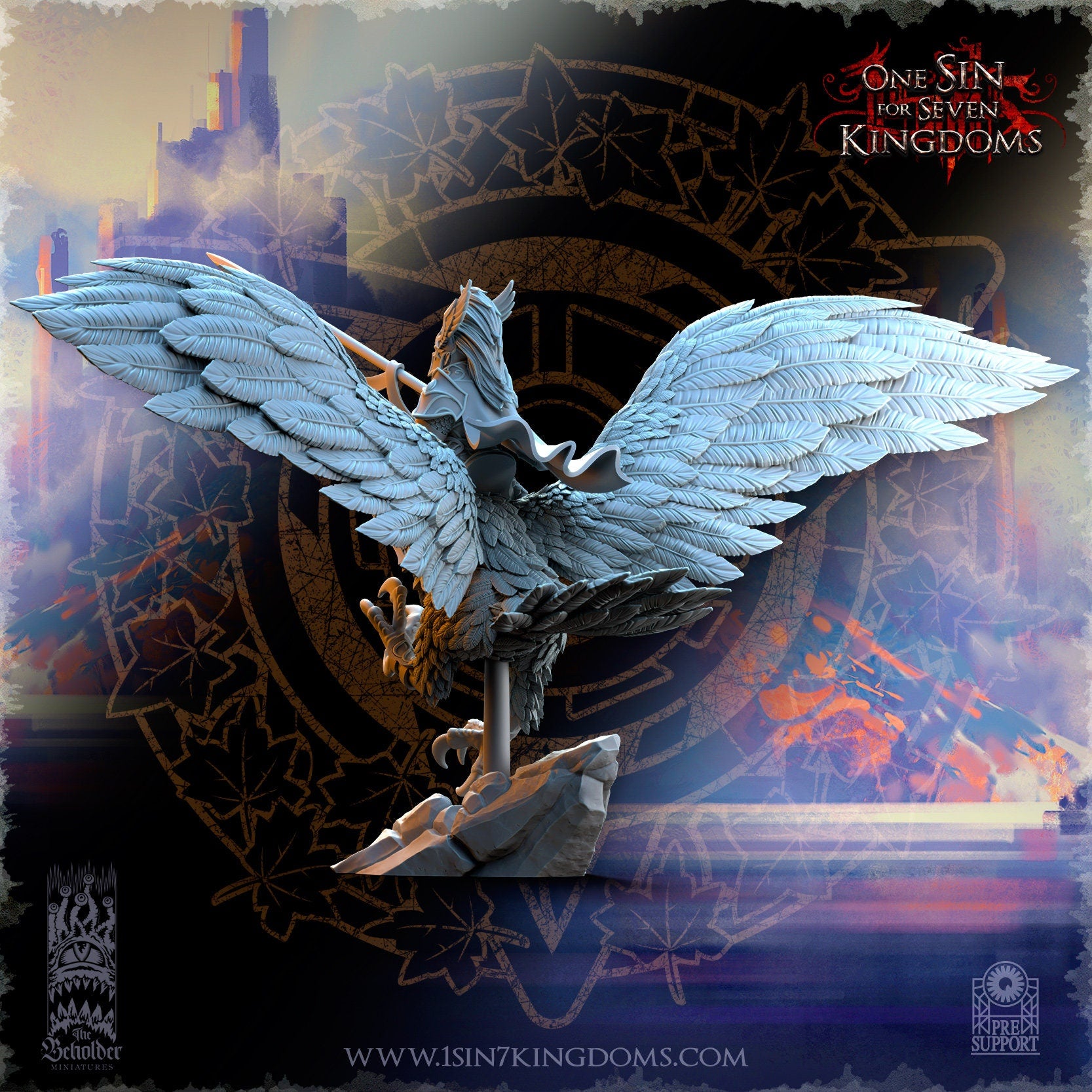 SilverMoor Elf Glorindel on King Eagle | The Beholder Miniatures | Compatible with D&D/AoS | Fantasy | Tabletop RPG