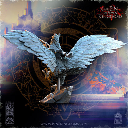 SilverMoor Elf Glorindel on King Eagle | The Beholder Miniatures | Compatible with D&D/AoS | Fantasy | Tabletop RPG