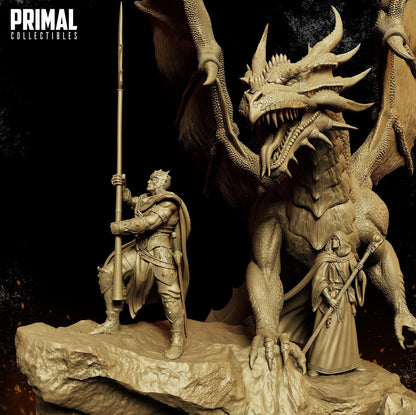 Mighty Dragon with Mage and Knight Diorama | Primal Collectibles | Compatible with D&D/AoS | Fantasy