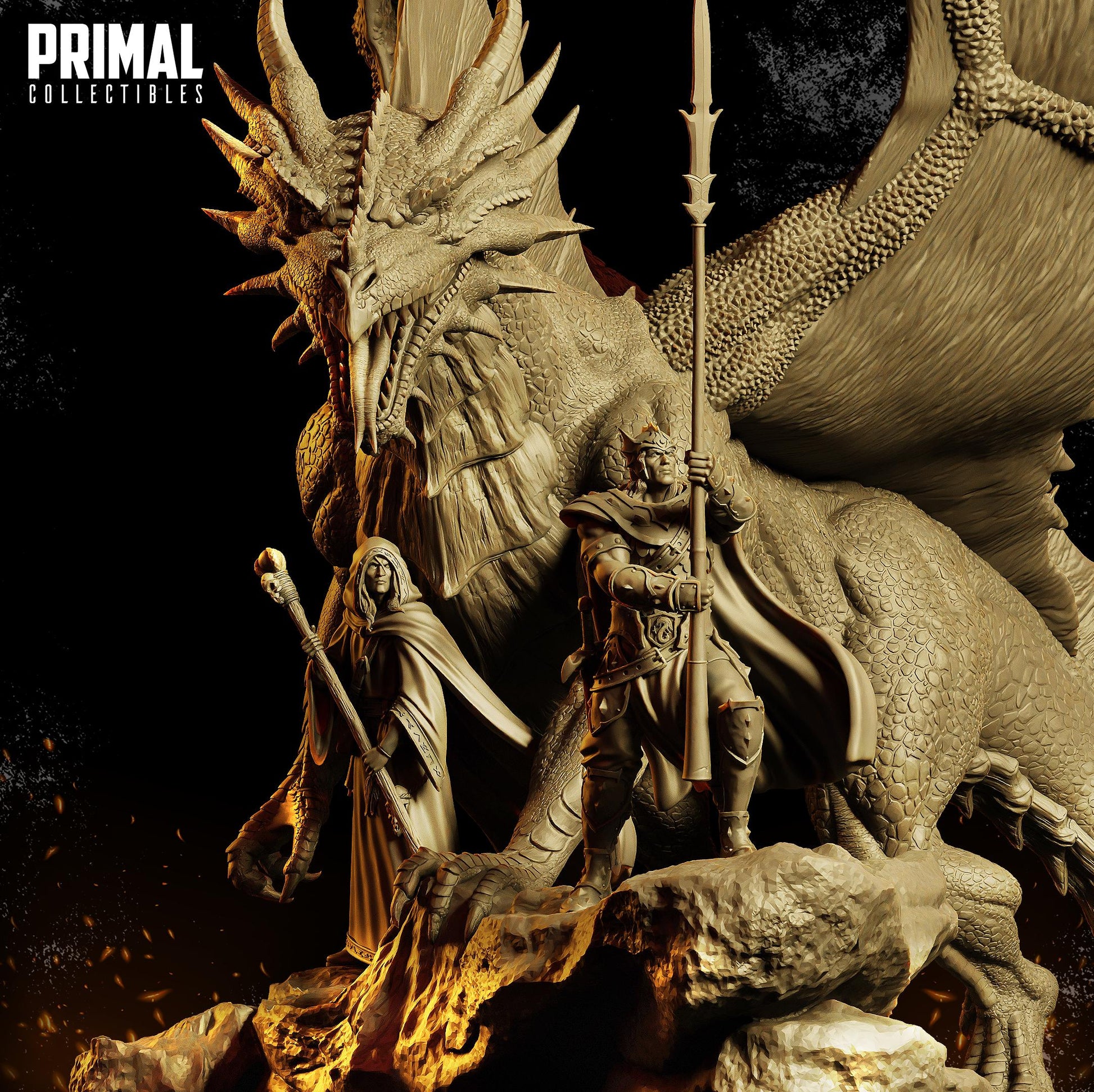 Mighty Dragon with Mage and Knight Diorama | Primal Collectibles | Compatible with D&D/AoS | Fantasy