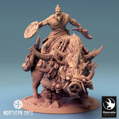 Orc on Boar Guard | Rescale Miniatures | Compatible with D&D/AoS | Fantasy | Tabletop RPG