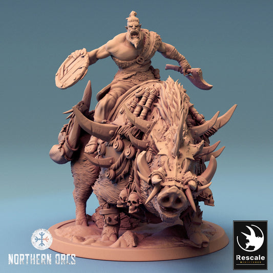 Orc on Boar Guard | Rescale Miniatures | Compatible with D&D/AoS | Fantasy | Tabletop RPG
