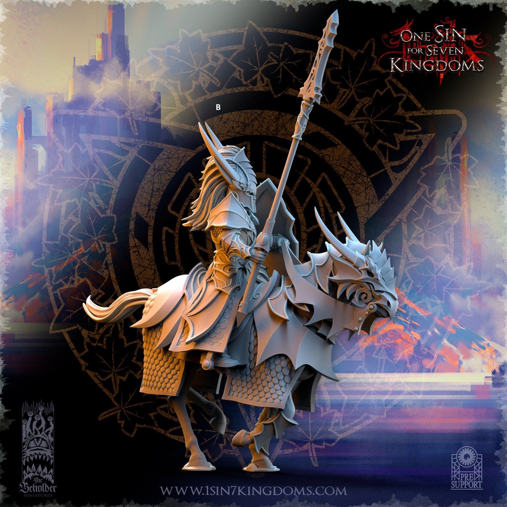 Silvermoor Elf Dragon-born Knight Lancer | The Beholder Miniatures | Compatible with D&D/AoS | Fantasy | Tabletop RPG