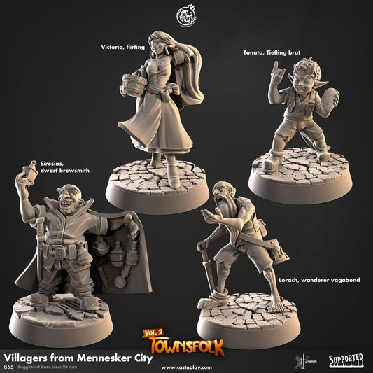 Villagers from Mennesker City | CastnPlay | Compatible with D&D/AoS | Fantasy | Tabletop RPG