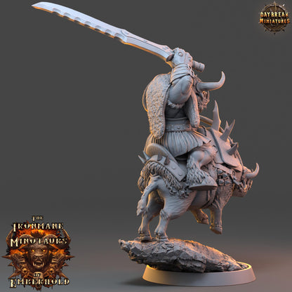 Minotaur Warrior on Boar Larnak | DayBreak Miniatures | Two Handed Weapons | Compatible with D&D/AOS | Fantasy | Tabletop RPG