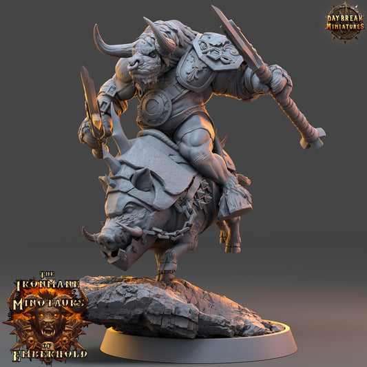 Minotaur Fighter on Boar Torvak | DayBreak Miniatures | Two Handed Weapons | Compatible with D&D/AOS | Fantasy | Tabletop RPG