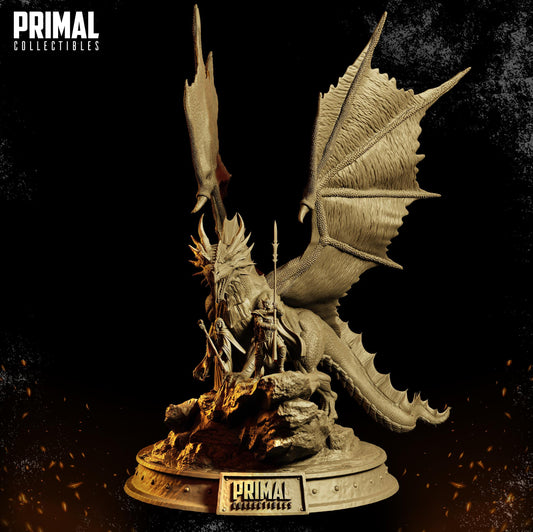 Mighty Dragon with Mage and Knight Diorama | Primal Collectibles | Compatible with D&D/AoS | Fantasy
