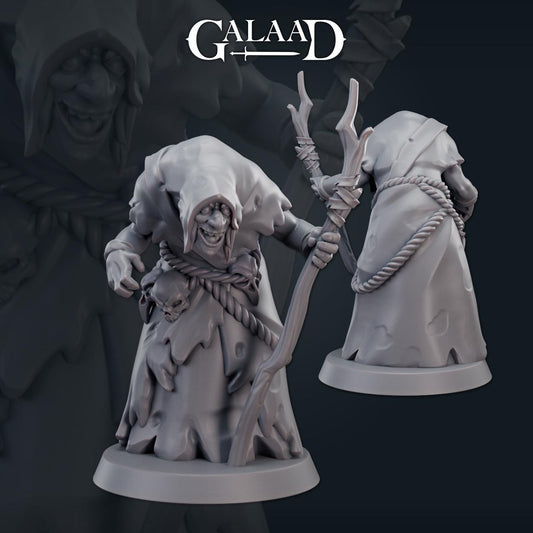 Female Crone Witch with Wooden Staff | Galaad Miniatures | Compatible with D&D/AoS | Fantasy | Tabletop RPG