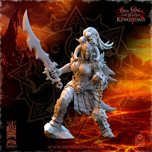 Realms of Mayhem Female Marauder Chief Vilka | The Beholder Miniatures | Compatible with D&D/AoS | Fantasy | Tabletop RPG