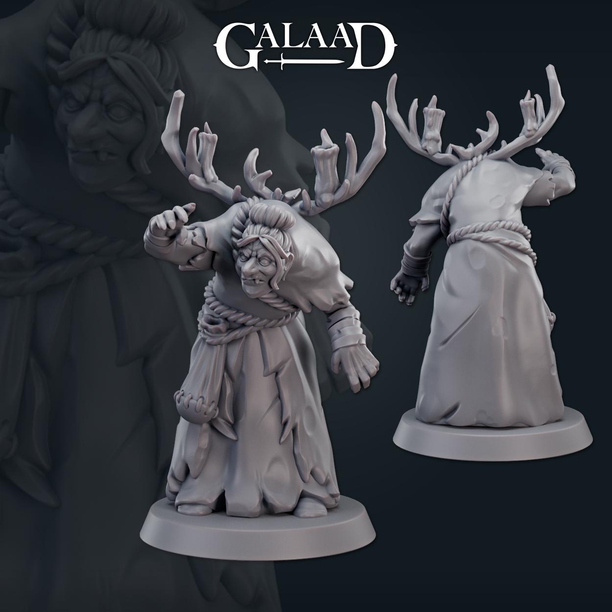 Female Crone Witch Chanting | Galaad Miniatures | Compatible with D&D/AoS | Fantasy | Tabletop RPG