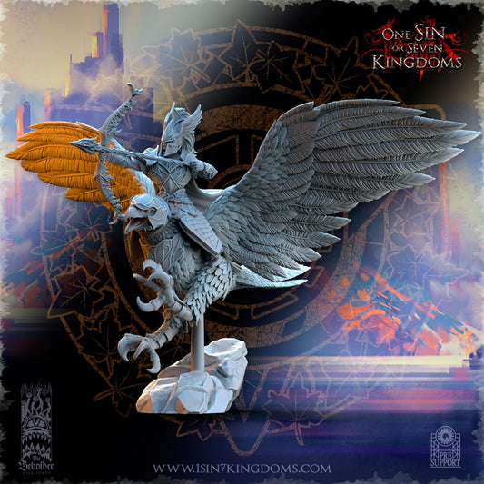 SilverMoor Elf Glorindel on King Eagle with Magic Bow | The Beholder Miniatures | Compatible with D&D/AoS | Fantasy | Tabletop RPG