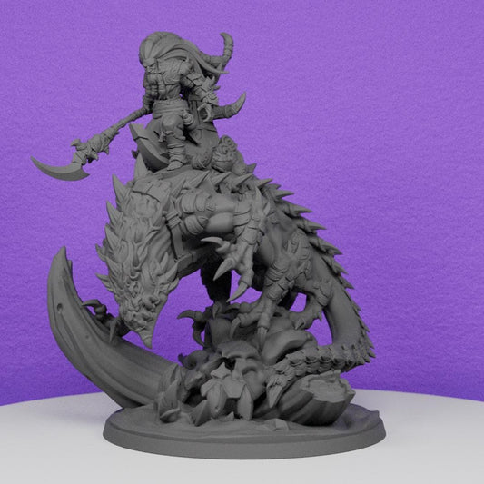 Barbarian Warlord on Basilisk | Lord of War Miniatures | Compatible with D&D/AoS | Fantasy | Tabletop RPG