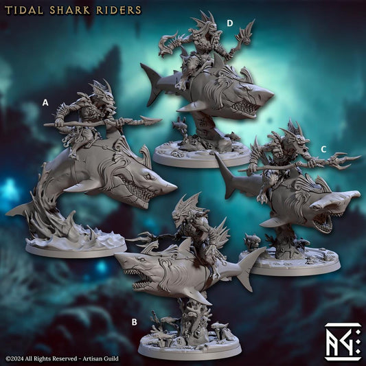 Mirmidon Tidal Shark Riders | Artisan Guild Miniatures | Compatible with D&D/AoS | Fantasy | Tabletop RPG