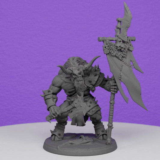 Beastmen Minoc Minotaur Standard Bearer | Artisan Guild Miniatures | Compatible with D&D/AoS | Fantasy | Tabletop RPG
