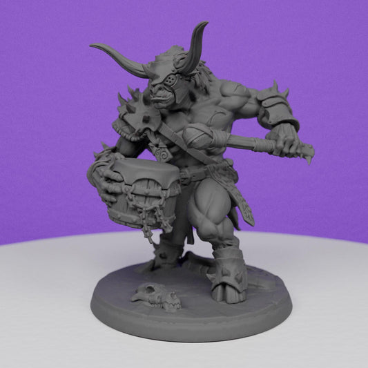 Beastmen Minoc Minotaur Musician Drummer | Artisan Guild Miniatures | Compatible with D&D/AoS | Fantasy | Tabletop RPG