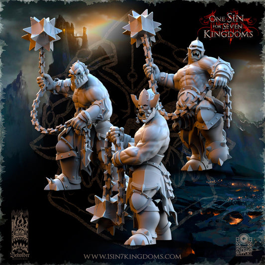 Black Orc Ball and Chain Warrior | The Beholder Miniatures | Compatible with D&D/AoS | Fantasy | Tabletop RPG
