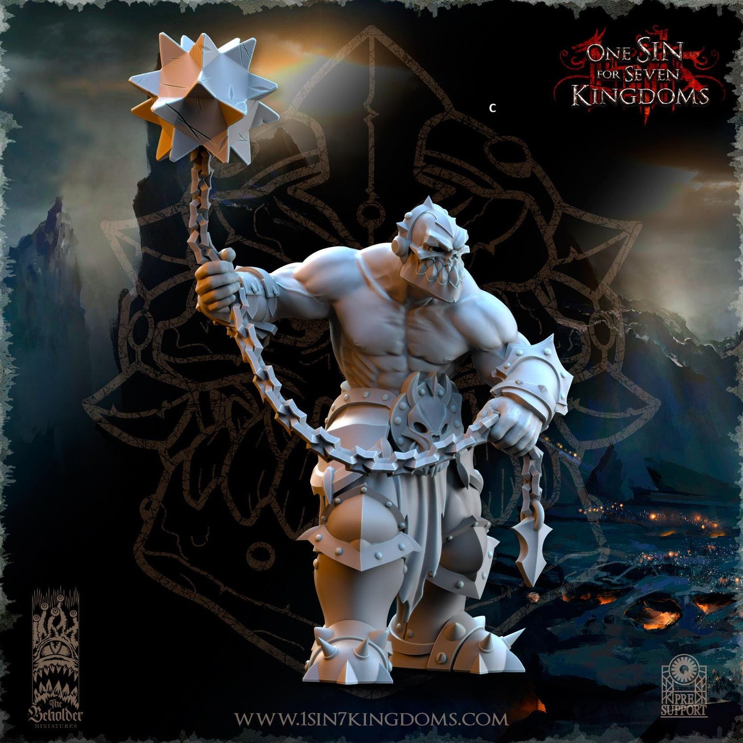 Black Orc Ball and Chain Warrior | The Beholder Miniatures | Compatible with D&D/AoS | Fantasy | Tabletop RPG
