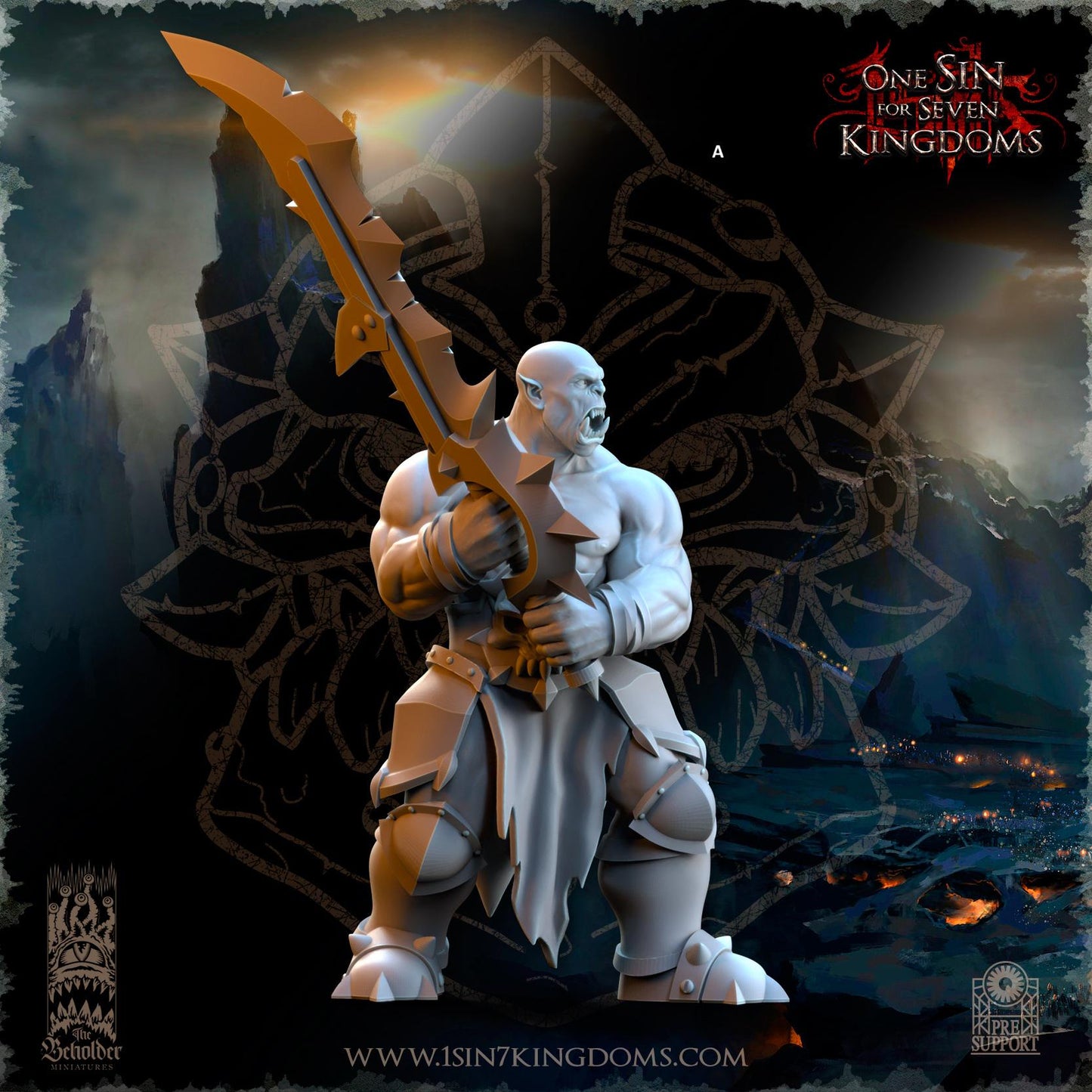 Black Orc Warrior with Great Weapon | The Beholder Miniatures | Compatible with D&D/AoS | Fantasy | Tabletop RPG