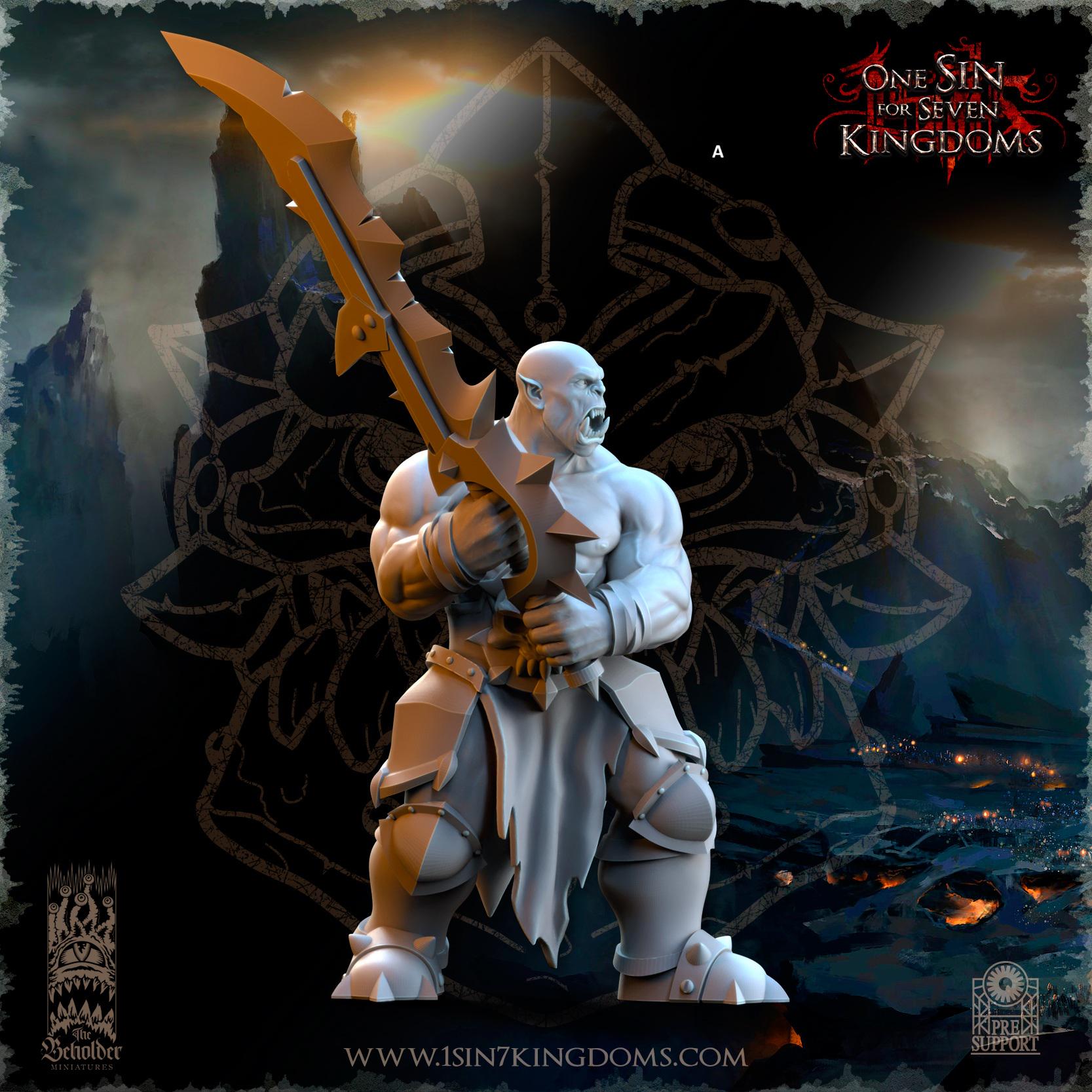 Black Orc Warrior with Great Weapon | The Beholder Miniatures | Compatible with D&D/AoS | Fantasy | Tabletop RPG
