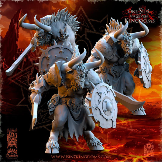 Realms of Mayhem Minotaur's with Sword and Shield | The Beholder Miniatures | Compatible with D&D/AoS | Fantasy | Tabletop RPG