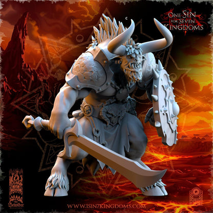 Realms of Mayhem Minotaur's with Sword and Shield | The Beholder Miniatures | Compatible with D&D/AoS | Fantasy | Tabletop RPG