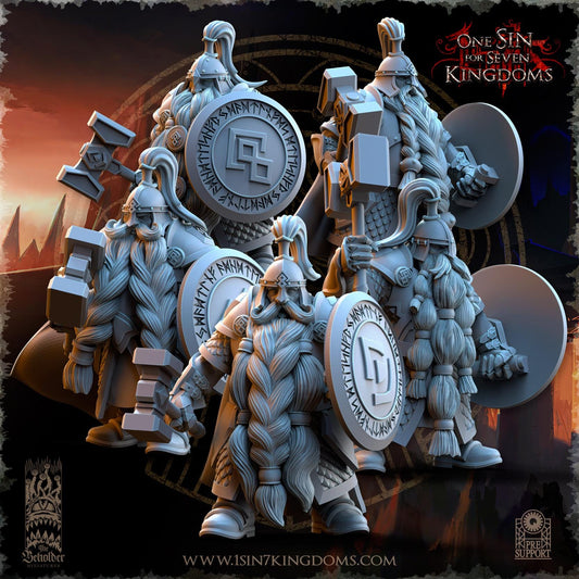 Dwarven Kingdoms Highborn Warriors with Hammer and Shield | The Beholder Miniatures | Compatible with D&D/AoS | Fantasy | Tabletop RPG