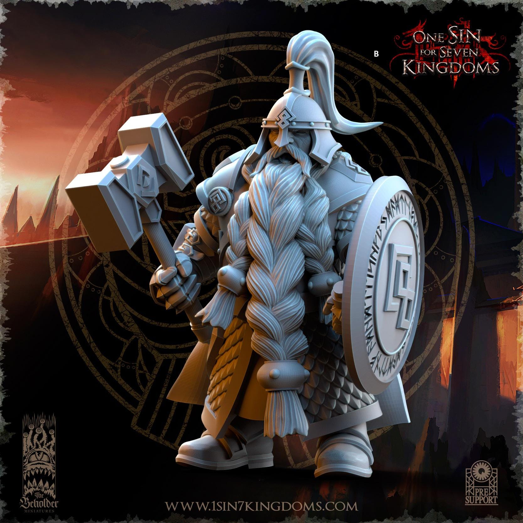 Dwarven Kingdoms Highborn Warriors with Hammer and Shield | The Beholder Miniatures | Compatible with D&D/AoS | Fantasy | Tabletop RPG