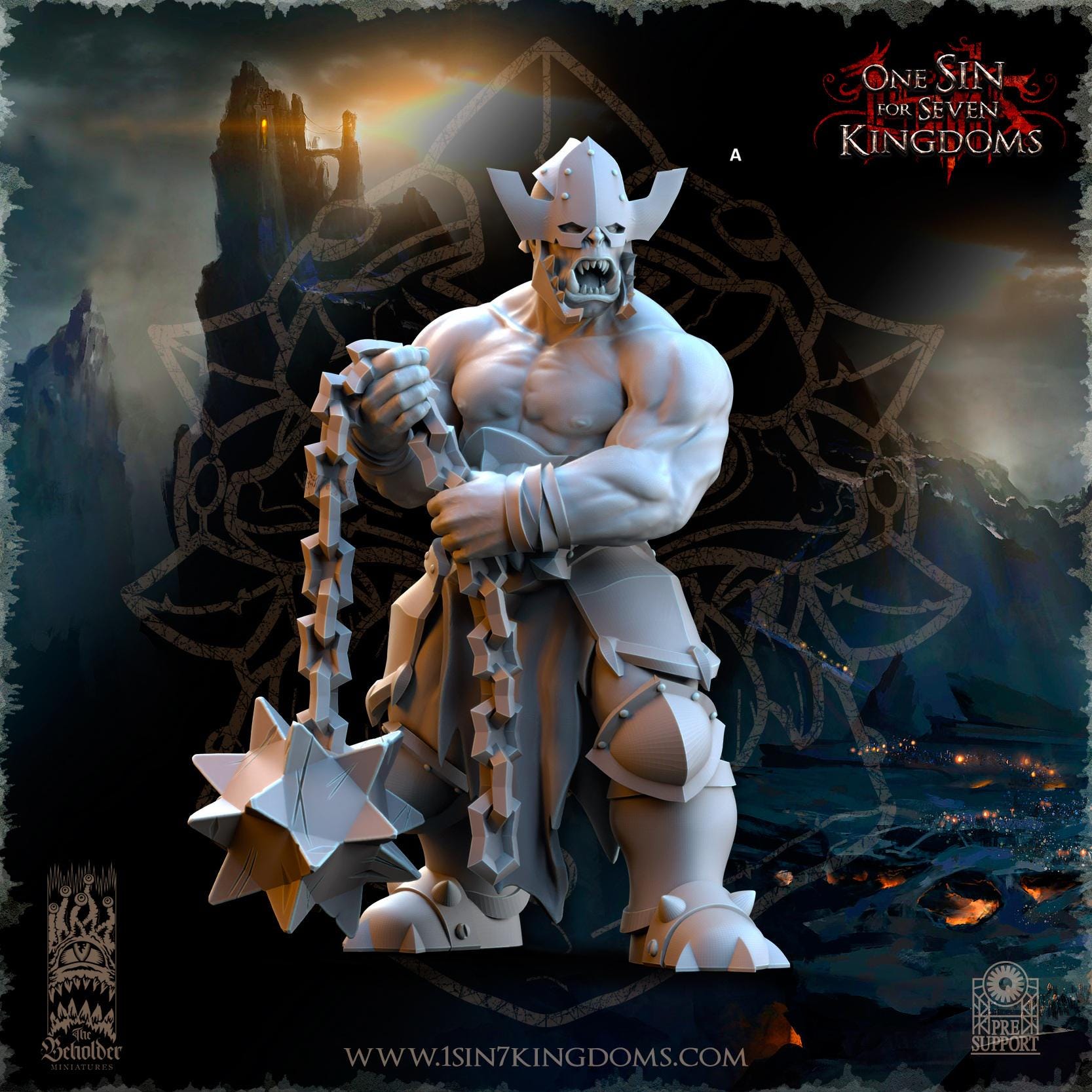 Black Orc Ball and Chain Warrior | The Beholder Miniatures | Compatible with D&D/AoS | Fantasy | Tabletop RPG